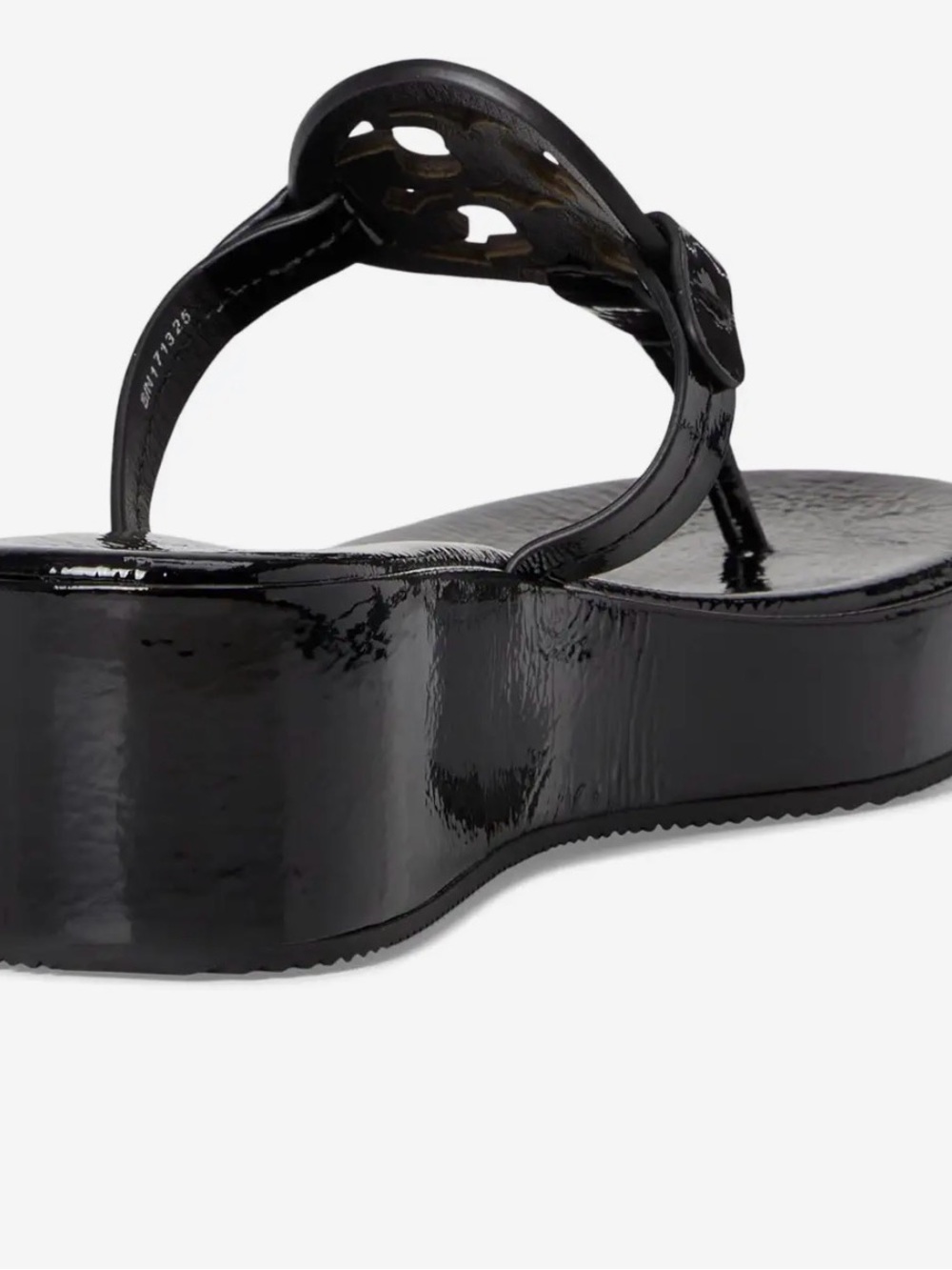 RARE NWOT Tory Burch Black Patent Wedge Thong Sandal - Picture 2 of 4